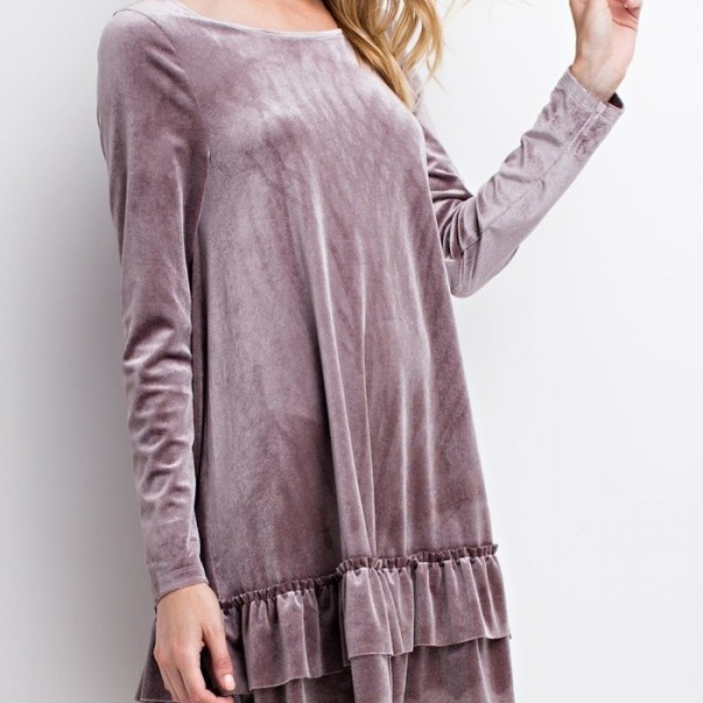🧨CLEARANCE🧨 Velvet Double Ruffle Hem Dress - Picture 2 of 4